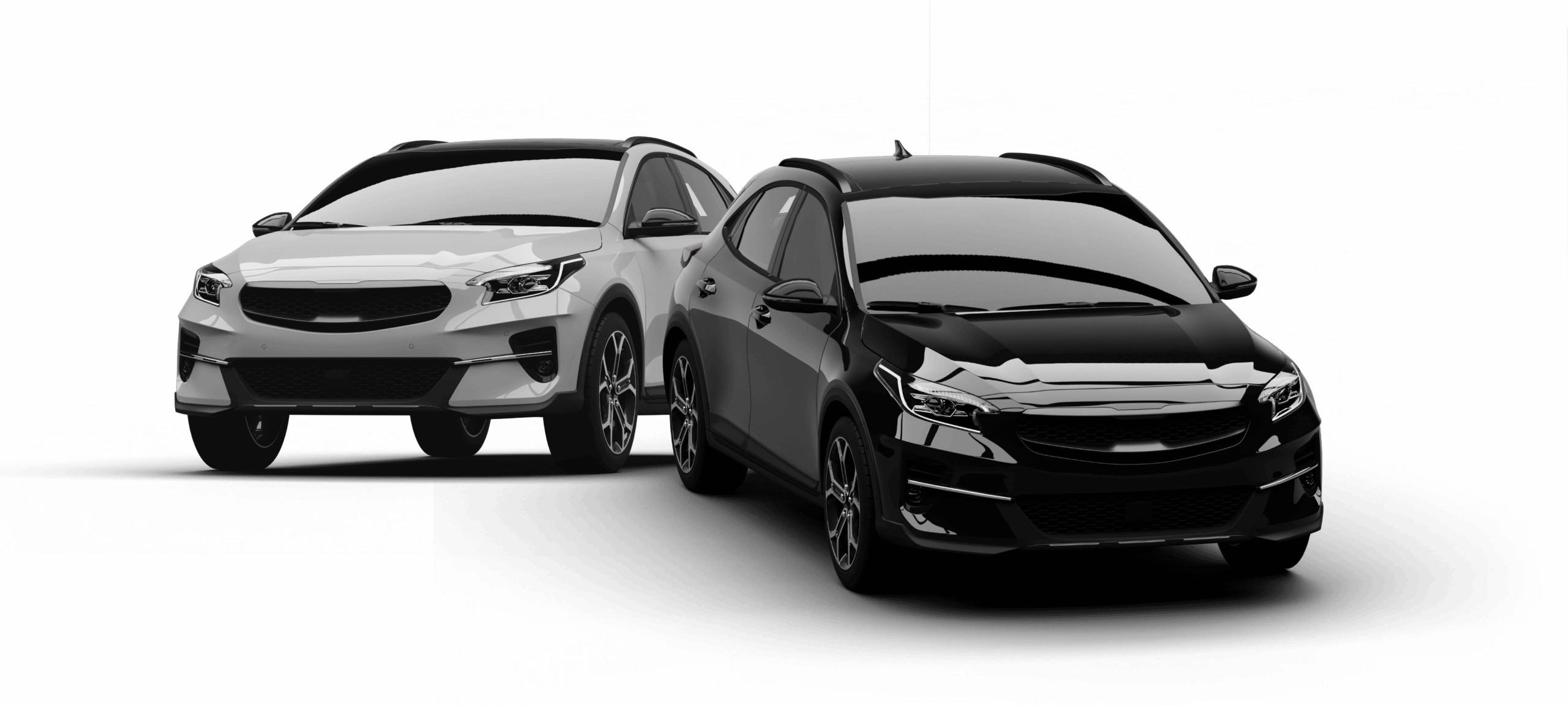Image of a gray car on the left and a black car on the right. Concept image of auto repair and maintenance at Quality Car Care in North Liberty, IA.