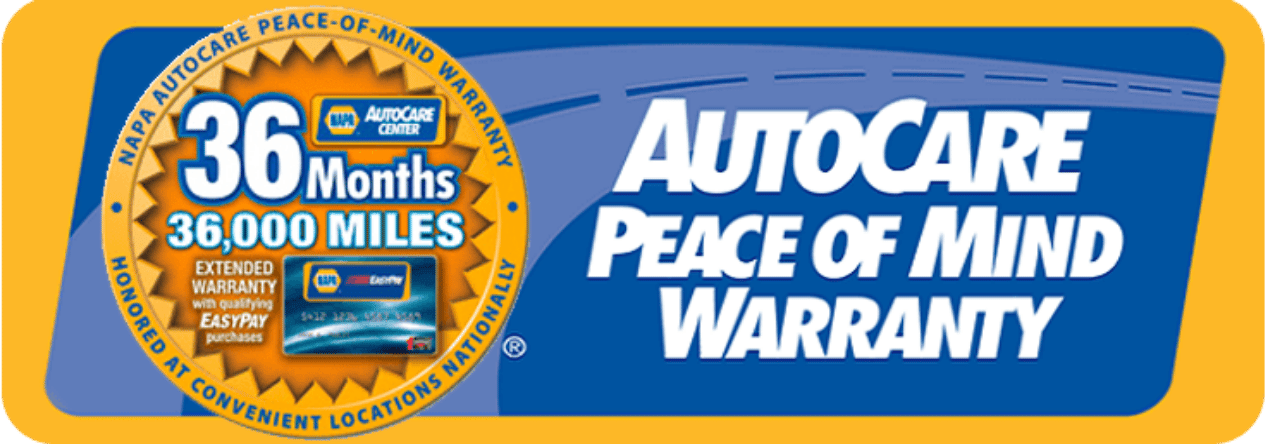 Logo of 36-month/36,000-mile NAPA AutoCare Peace of Mind Warranty.