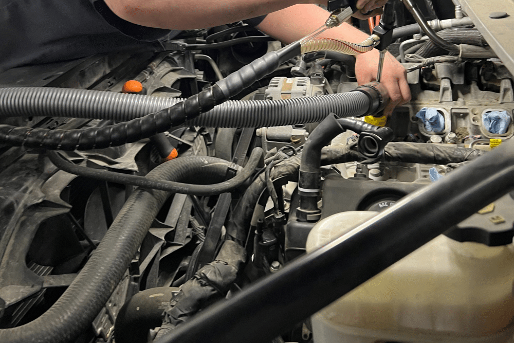 Image of DieDiesel Repair in North Liberty, IA At Quality Car Care. Diesel truck engine undergoing repair